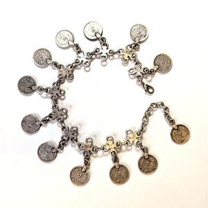 Vintage ethnic tribal coin bracelet or anklet with ornate chain